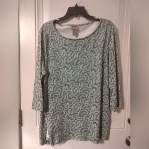 Chico's Green and White Patterned Top